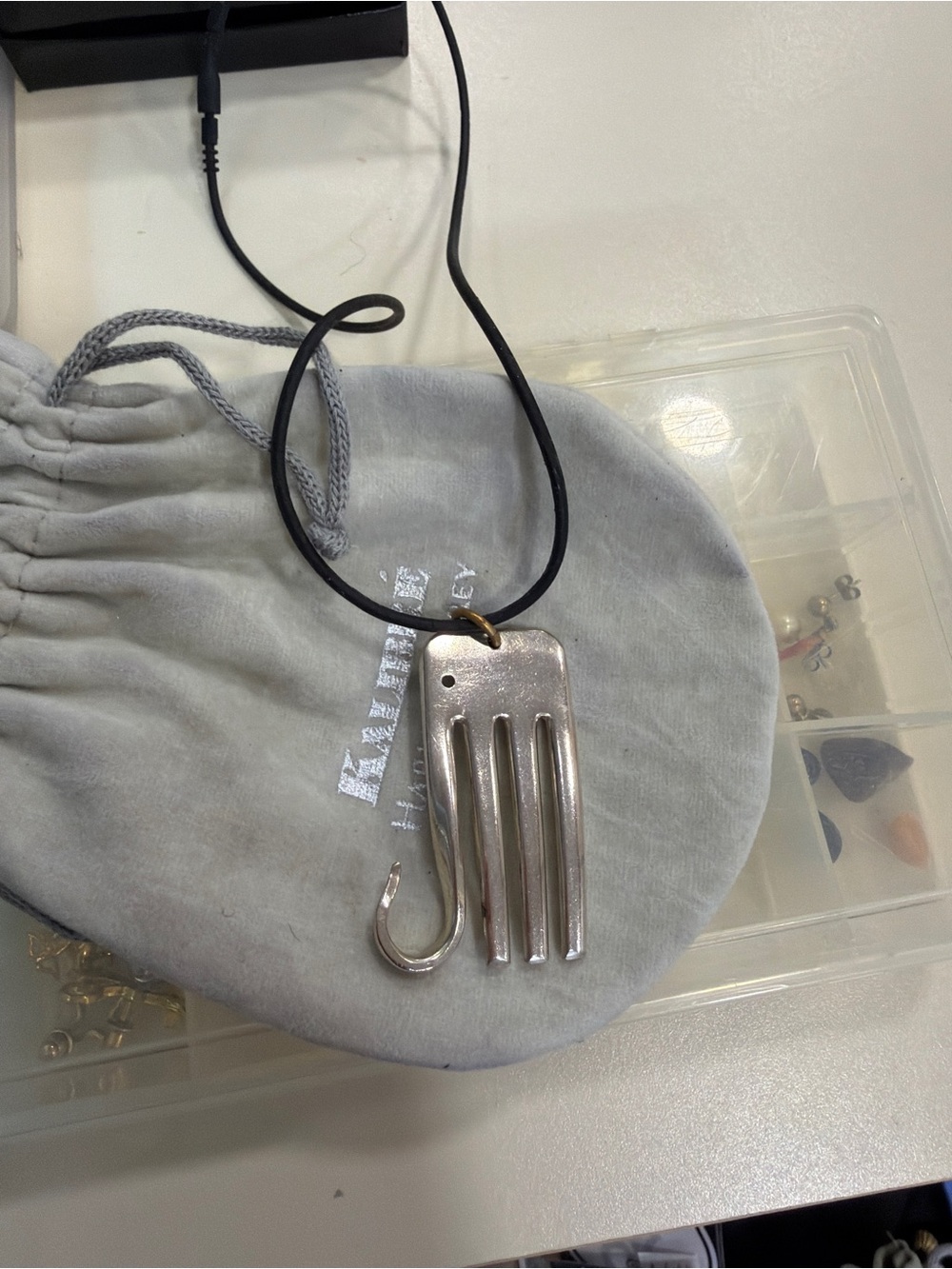 Silver Fork Pendant elephant Necklace